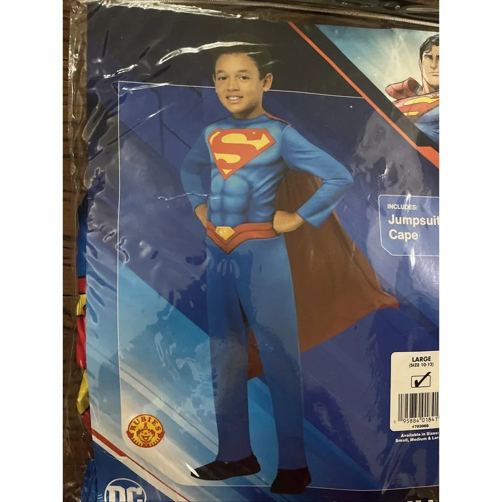 DC SUPERMAN Child Costume Jumpsuit & Cape Sz Large 10/12 - Picture 2 of 4